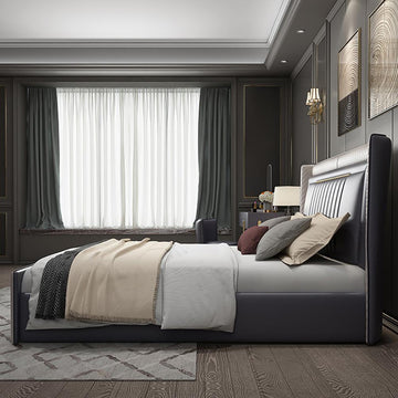 Modern Upholstered Cal King Bed Platform Bed Frame  with Wingback Headboard